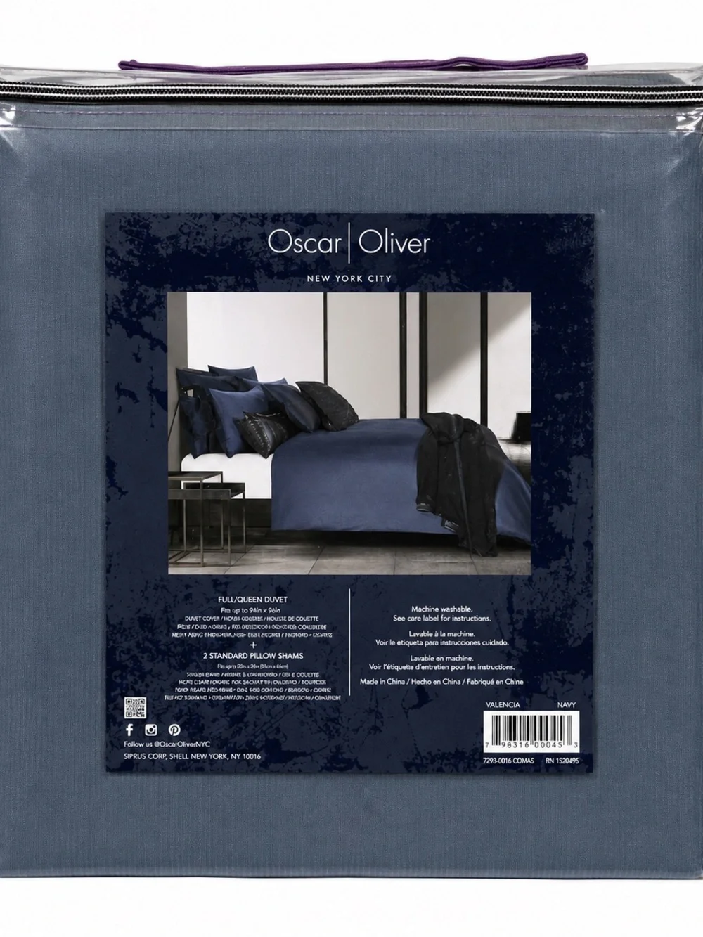 Oscar Oliver Valencia Navy Full Queen 3 Piece Duvet Cover Set New